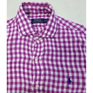Polo Ralph Lauren Shirt Mens S 100% Linen Berry Check Long Sleeve LIMITED USE